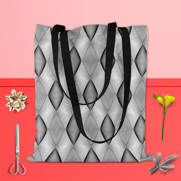 Monochrome Diamond D2 Tote Bag Shoulder Purse | Multipurpose-Tote Bags Basic-TOT_FB_BS-IC 5007593 IC 5007593, Abstract Expressionism, Abstracts, Art and Paintings, Black, Black and White, Circle, Diamond, Digital, Digital Art, Geometric, Geometric Abstraction, Graphic, Grid Art, Illustrations, Modern Art, Patterns, Semi Abstract, Signs, Signs and Symbols, Stripes, White, monochrome, d2, tote, bag, shoulder, purse, cotton, canvas, fabric, multipurpose, abstract, abstraction, art, background, circular, curve,