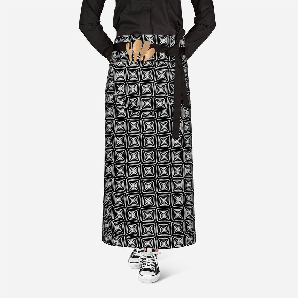Monochrome Labyrinth Apron | Adjustable, Free Size & Waist Tiebacks-Aprons Waist to Knee--IC 5007600 IC 5007600, Abstract Expressionism, Abstracts, Art and Paintings, Black, Black and White, Circle, Digital, Digital Art, Geometric, Geometric Abstraction, Graphic, Illustrations, Modern Art, Patterns, Semi Abstract, Signs, Signs and Symbols, Stripes, White, monochrome, labyrinth, apron, adjustable, free, size, waist, tiebacks, abstract, abstraction, art, background, circular, creative, curve, design, distorte