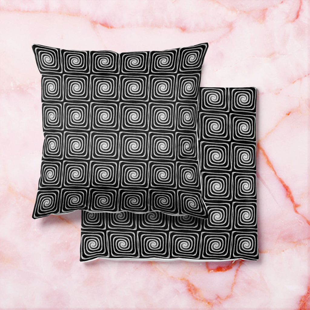 Monochrome Labyrinth Cushion Cover Throw Pillow-Cushion Covers-CUS_CV-IC 5007600 IC 5007600, Abstract Expressionism, Abstracts, Art and Paintings, Black, Black and White, Circle, Digital, Digital Art, Geometric, Geometric Abstraction, Graphic, Illustrations, Modern Art, Patterns, Semi Abstract, Signs, Signs and Symbols, Stripes, White, monochrome, labyrinth, cushion, cover, throw, pillow, abstract, abstraction, art, background, circular, creative, curve, design, distorted, distortion, dynamic, ellipse, endl