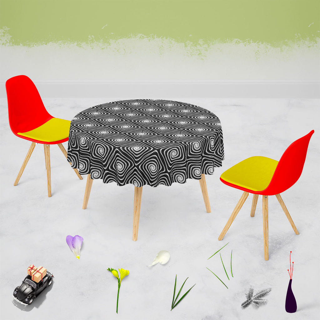 Monochrome Labyrinth Table Cloth Cover-Table Covers-CVR_TB_RD-IC 5007600 IC 5007600, Abstract Expressionism, Abstracts, Art and Paintings, Black, Black and White, Circle, Digital, Digital Art, Geometric, Geometric Abstraction, Graphic, Illustrations, Modern Art, Patterns, Semi Abstract, Signs, Signs and Symbols, Stripes, White, monochrome, labyrinth, table, cloth, cover, abstract, abstraction, art, background, circular, creative, curve, design, distorted, distortion, dynamic, ellipse, endless, futuristic, g