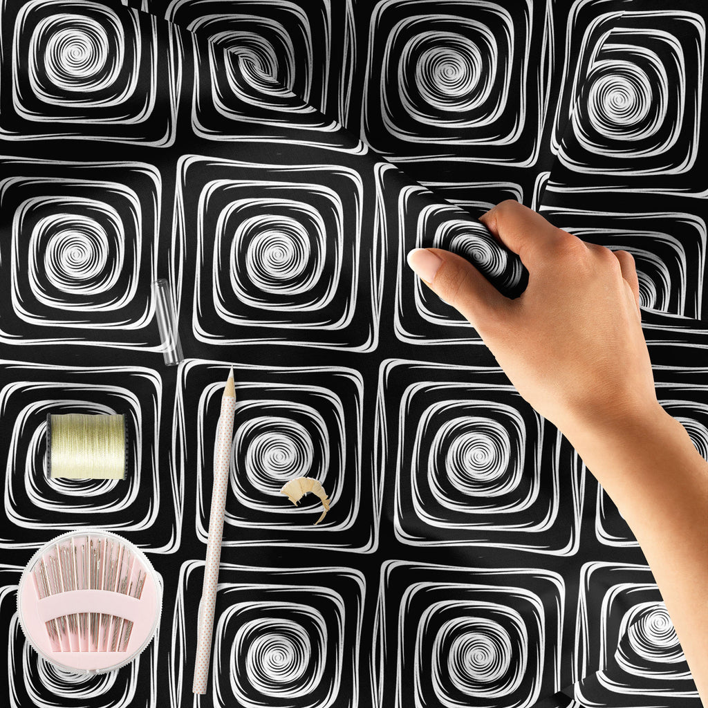 Monochrome Labyrinth Sofa Fabric by Metre | Upholstery For Sofa, Curtains & Cushions-Sofa Fabrics-SOF_FB-IC 5007600 IC 5007600, Abstract Expressionism, Abstracts, Art and Paintings, Black, Black and White, Circle, Digital, Digital Art, Geometric, Geometric Abstraction, Graphic, Illustrations, Modern Art, Patterns, Semi Abstract, Signs, Signs and Symbols, Stripes, White, monochrome, labyrinth, sofa, fabric, by, metre, upholstery, for, curtains, cushions, abstract, abstraction, art, background, circular, crea