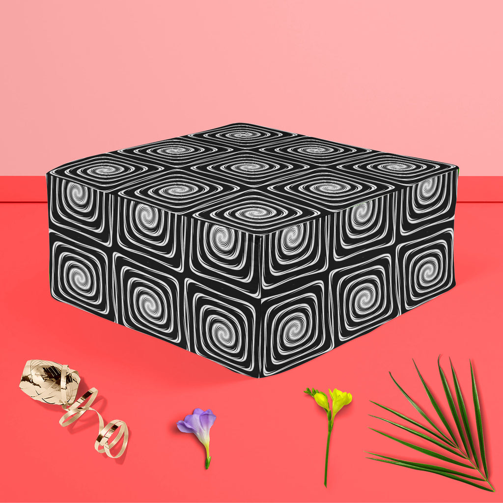 Monochrome Labyrinth Footstool Footrest Puffy Pouffe Ottoman Bean Bag | Canvas Fabric-Footstools-FST_CB_BN-IC 5007600 IC 5007600, Abstract Expressionism, Abstracts, Art and Paintings, Black, Black and White, Circle, Digital, Digital Art, Geometric, Geometric Abstraction, Graphic, Illustrations, Modern Art, Patterns, Semi Abstract, Signs, Signs and Symbols, Stripes, White, monochrome, labyrinth, footstool, footrest, puffy, pouffe, ottoman, bean, bag, canvas, fabric, abstract, abstraction, art, background, ci