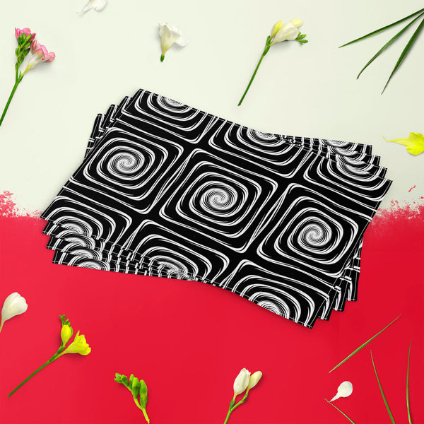 Monochrome Labyrinth Table Mat Placemat-Table Place Mats Fabric-MAT_TB-IC 5007600 IC 5007600, Abstract Expressionism, Abstracts, Art and Paintings, Black, Black and White, Circle, Digital, Digital Art, Geometric, Geometric Abstraction, Graphic, Illustrations, Modern Art, Patterns, Semi Abstract, Signs, Signs and Symbols, Stripes, White, monochrome, labyrinth, table, mat, placemat, for, dining, center, cotton, canvas, fabric, abstract, abstraction, art, background, circular, creative, curve, design, distorte