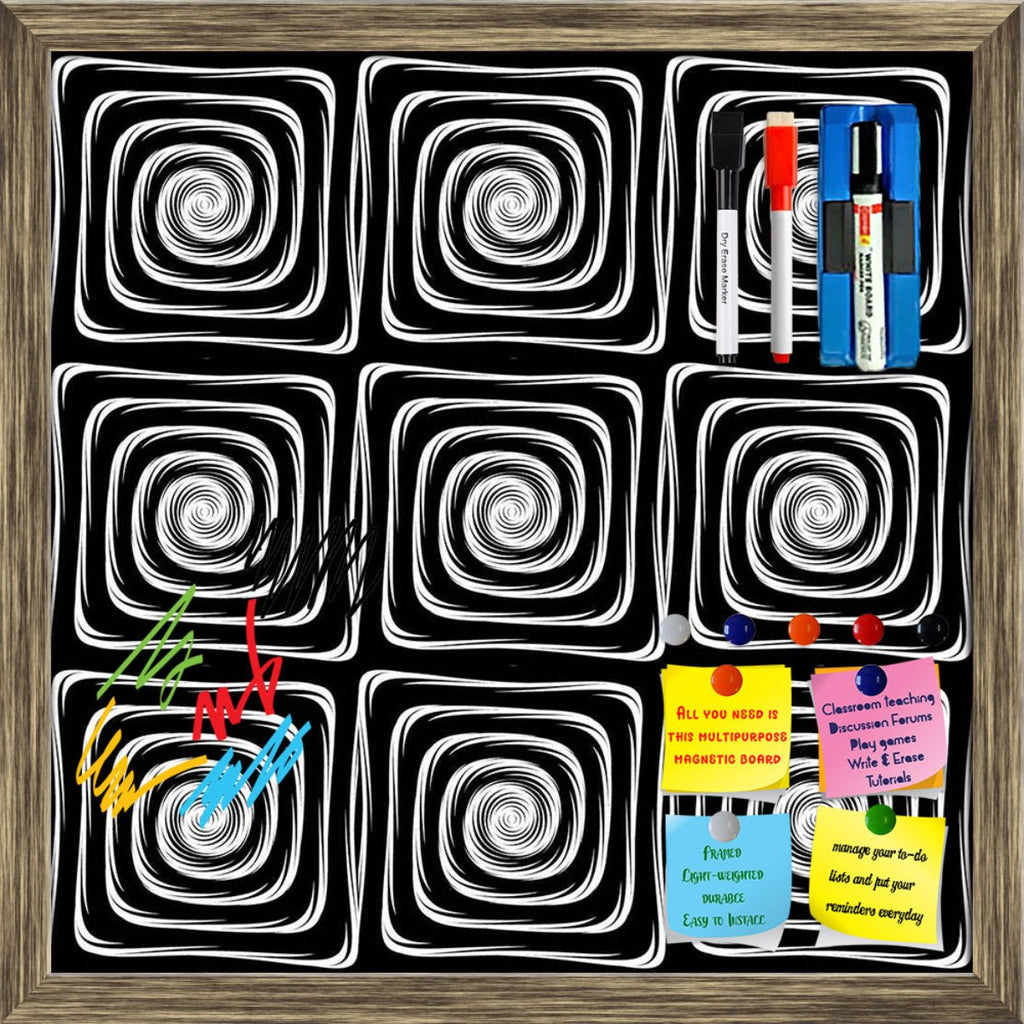Monochrome Labyrinth Framed Magnetic Dry Erase Board | Combo with Magnet Buttons & Markers-Magnetic Boards Framed-MGB_FR-IC 5007600 IC 5007600, Abstract Expressionism, Abstracts, Art and Paintings, Black, Black and White, Circle, Digital, Digital Art, Geometric, Geometric Abstraction, Graphic, Illustrations, Modern Art, Patterns, Semi Abstract, Signs, Signs and Symbols, Stripes, White, monochrome, labyrinth, framed, magnetic, dry, erase, board, printed, whiteboard, with, 4, magnets, 2, markers, 1, duster, a