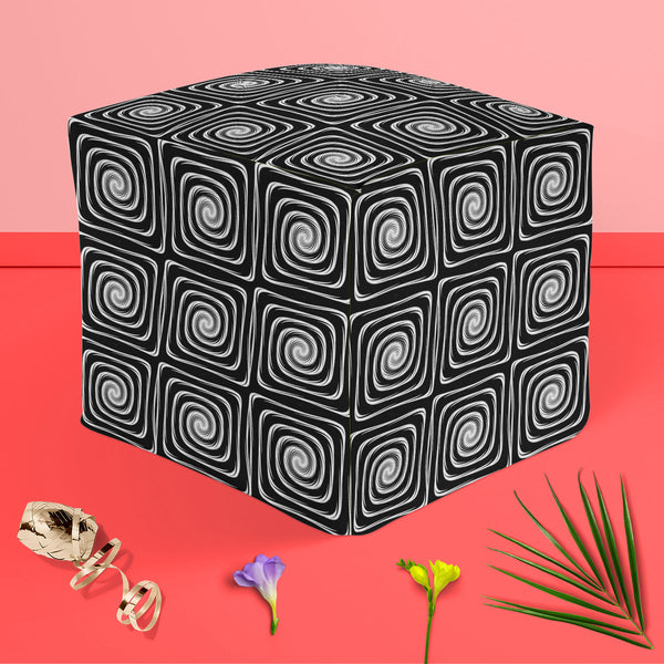 Monochrome Labyrinth Footstool Footrest Puffy Pouffe Ottoman Bean Bag | Canvas Fabric-Footstools-FST_CB_BN-IC 5007600 IC 5007600, Abstract Expressionism, Abstracts, Art and Paintings, Black, Black and White, Circle, Digital, Digital Art, Geometric, Geometric Abstraction, Graphic, Illustrations, Modern Art, Patterns, Semi Abstract, Signs, Signs and Symbols, Stripes, White, monochrome, labyrinth, puffy, pouffe, ottoman, footstool, footrest, bean, bag, canvas, fabric, abstract, abstraction, art, background, ci