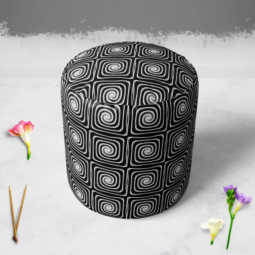 Monochrome Labyrinth Footstool Footrest Puffy Pouffe Ottoman Bean Bag | Canvas Fabric-Footstools-FST_CB_BN-IC 5007600 IC 5007600, Abstract Expressionism, Abstracts, Art and Paintings, Black, Black and White, Circle, Digital, Digital Art, Geometric, Geometric Abstraction, Graphic, Illustrations, Modern Art, Patterns, Semi Abstract, Signs, Signs and Symbols, Stripes, White, monochrome, labyrinth, footstool, footrest, puffy, pouffe, ottoman, bean, bag, canvas, fabric, abstract, abstraction, art, background, ci