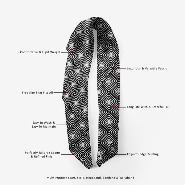 Monochrome Labyrinth Printed Scarf | Neckwear Balaclava | Girls & Women | Soft Poly Fabric-Scarfs Basic--IC 5007600 IC 5007600, Abstract Expressionism, Abstracts, Art and Paintings, Black, Black and White, Circle, Digital, Digital Art, Geometric, Geometric Abstraction, Graphic, Illustrations, Modern Art, Patterns, Semi Abstract, Signs, Signs and Symbols, Stripes, White, monochrome, labyrinth, printed, scarf, neckwear, balaclava, girls, women, soft, poly, fabric, abstract, abstraction, art, background, circu