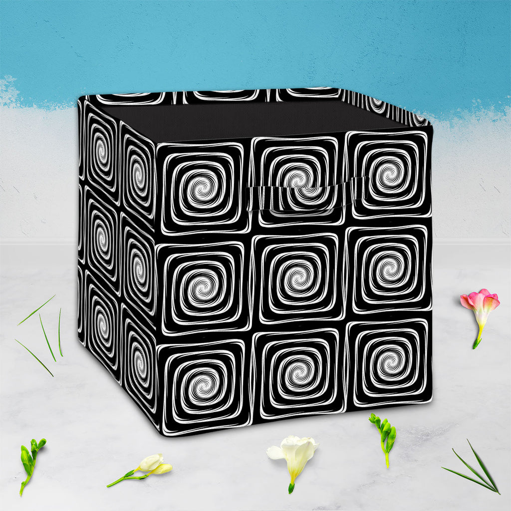 Monochrome Labyrinth Foldable Open Storage Bin | Organizer Box, Toy Basket, Shelf Box, Laundry Bag | Canvas Fabric-Storage Bins-STR_BI_CB-IC 5007600 IC 5007600, Abstract Expressionism, Abstracts, Art and Paintings, Black, Black and White, Circle, Digital, Digital Art, Geometric, Geometric Abstraction, Graphic, Illustrations, Modern Art, Patterns, Semi Abstract, Signs, Signs and Symbols, Stripes, White, monochrome, labyrinth, foldable, open, storage, bin, organizer, box, toy, basket, shelf, laundry, bag, can