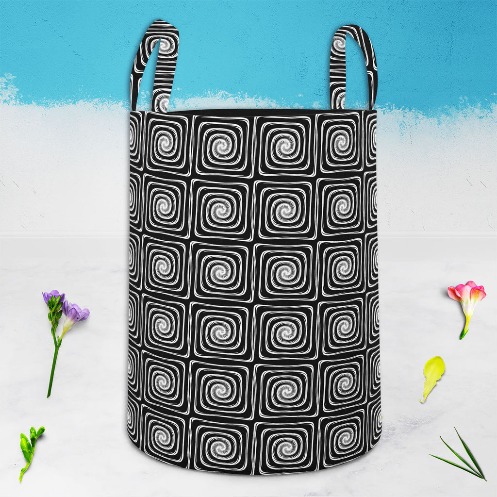 Monochrome Labyrinth Foldable Open Storage Bin | Organizer Box, Toy Basket, Shelf Box, Laundry Bag | Canvas Fabric-Storage Bins-STR_BI_CB-IC 5007600 IC 5007600, Abstract Expressionism, Abstracts, Art and Paintings, Black, Black and White, Circle, Digital, Digital Art, Geometric, Geometric Abstraction, Graphic, Illustrations, Modern Art, Patterns, Semi Abstract, Signs, Signs and Symbols, Stripes, White, monochrome, labyrinth, foldable, open, storage, bin, organizer, box, toy, basket, shelf, laundry, bag, can