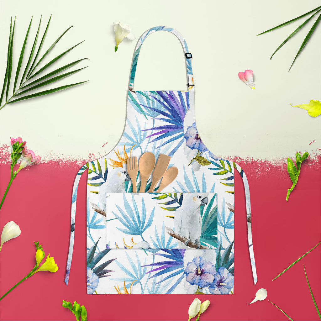 Tropic Parrot Apron | Adjustable, Free Size & Waist Tiebacks-Aprons Neck to Knee-APR_NK_KN-IC 5007602 IC 5007602, African, Animals, Birds, Black and White, Botanical, Drawing, Floral, Flowers, Illustrations, Nature, Patterns, Scenic, Signs, Signs and Symbols, Tropical, Watercolour, White, Wildlife, tropic, parrot, apron, adjustable, free, size, waist, tiebacks, seamless, pattern, jungle, parrots, tropics, watercolor, leaves, africa, animal, background, beautiful, bird, blue, bright, design, exotic, fabric, 