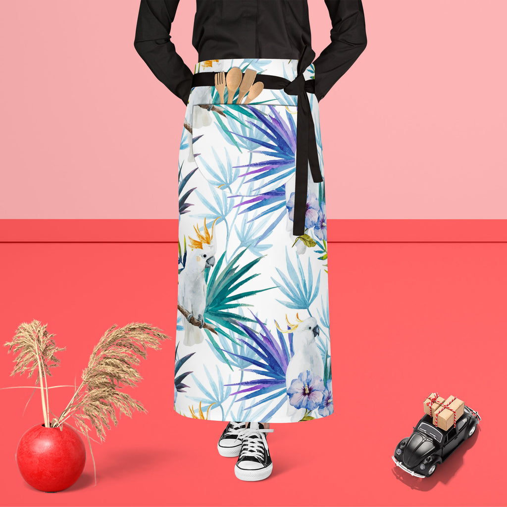 Tropic Parrot Apron | Adjustable, Free Size & Waist Tiebacks-Aprons Waist to Feet-APR_WS_FT-IC 5007602 IC 5007602, African, Animals, Birds, Black and White, Botanical, Drawing, Floral, Flowers, Illustrations, Nature, Patterns, Scenic, Signs, Signs and Symbols, Tropical, Watercolour, White, Wildlife, tropic, parrot, apron, adjustable, free, size, waist, tiebacks, seamless, pattern, jungle, parrots, tropics, watercolor, leaves, africa, animal, background, beautiful, bird, blue, bright, design, exotic, fabric,