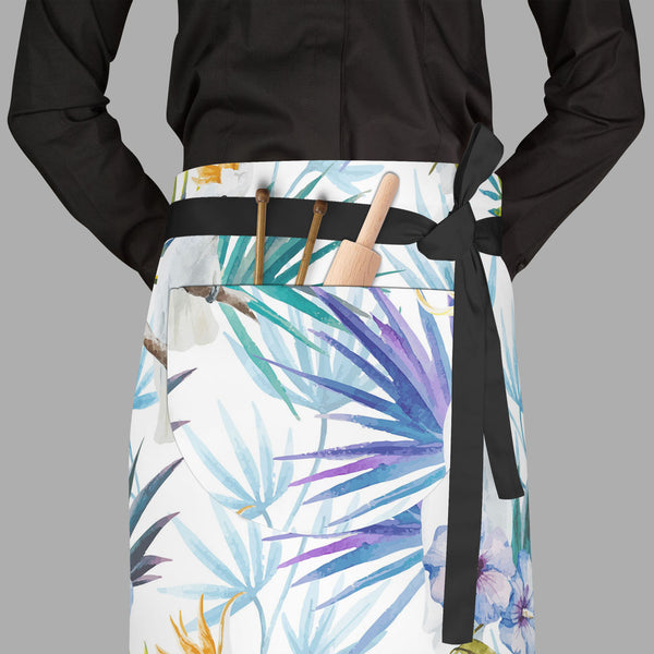 Tropic Parrot Apron | Adjustable, Free Size & Waist Tiebacks-Aprons Waist to Feet-APR_WS_FT-IC 5007602 IC 5007602, African, Animals, Birds, Black and White, Botanical, Drawing, Floral, Flowers, Illustrations, Nature, Patterns, Scenic, Signs, Signs and Symbols, Tropical, Watercolour, White, Wildlife, tropic, parrot, full-length, waist, to, feet, apron, poly-cotton, fabric, adjustable, tiebacks, seamless, pattern, jungle, parrots, tropics, watercolor, leaves, africa, animal, background, beautiful, bird, blue,