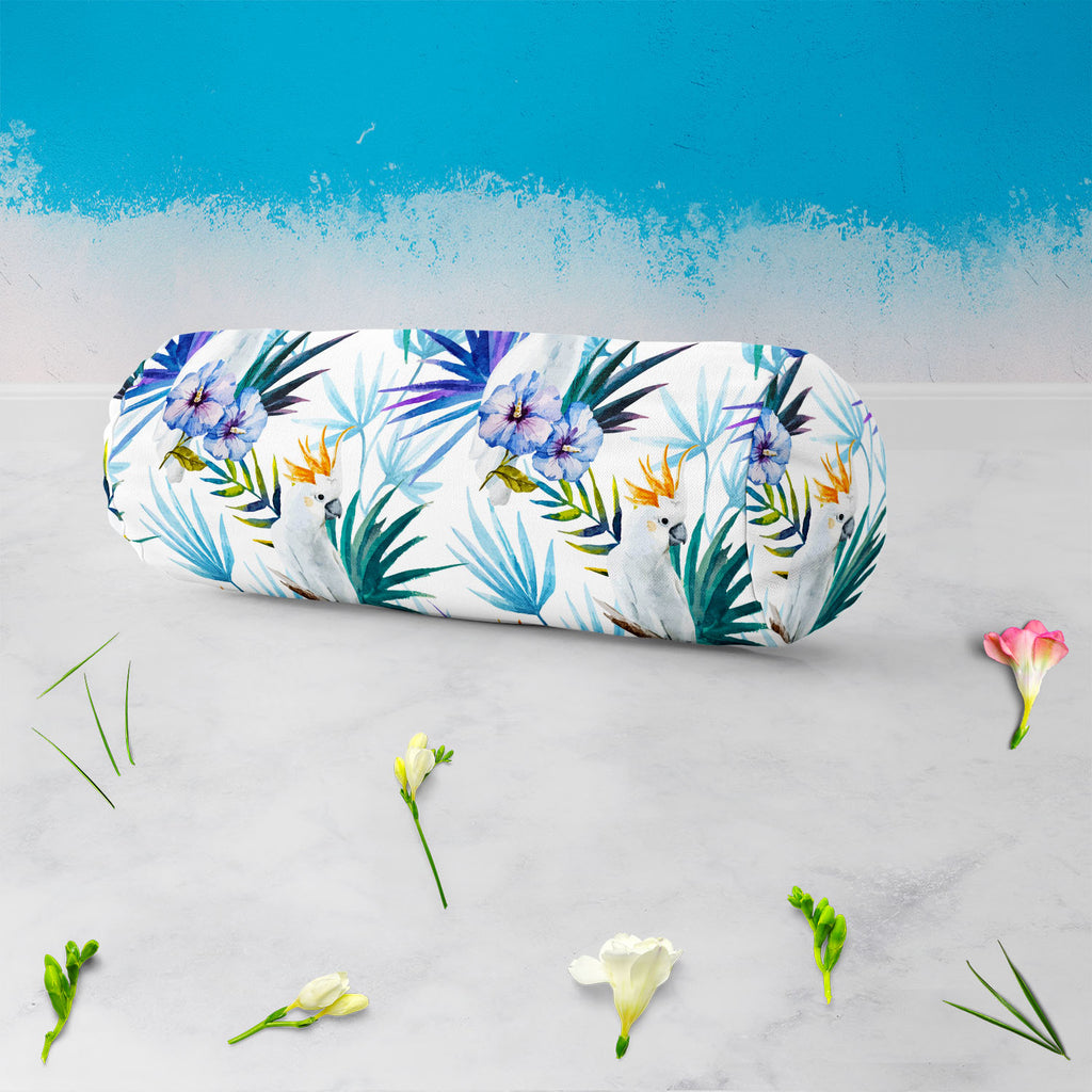 Tropic Parrot Bolster Cover Booster Cases | Concealed Zipper Opening-Bolster Covers-BOL_CV_ZP-IC 5007602 IC 5007602, African, Animals, Birds, Black and White, Botanical, Drawing, Floral, Flowers, Illustrations, Nature, Patterns, Scenic, Signs, Signs and Symbols, Tropical, Watercolour, White, Wildlife, tropic, parrot, bolster, cover, booster, cases, concealed, zipper, opening, seamless, pattern, jungle, parrots, tropics, watercolor, leaves, africa, animal, background, beautiful, bird, blue, bright, design, e