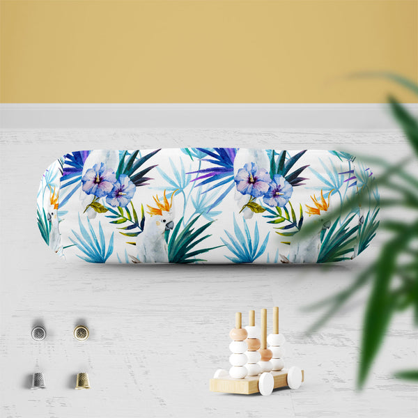 Tropic Parrot Bolster Cover Booster Cases | Concealed Zipper Opening-Bolster Covers-BOL_CV_ZP-IC 5007602 IC 5007602, African, Animals, Birds, Black and White, Botanical, Drawing, Floral, Flowers, Illustrations, Nature, Patterns, Scenic, Signs, Signs and Symbols, Tropical, Watercolour, White, Wildlife, tropic, parrot, bolster, cover, booster, cases, zipper, opening, poly, cotton, fabric, seamless, pattern, jungle, parrots, tropics, watercolor, leaves, africa, animal, background, beautiful, bird, blue, bright