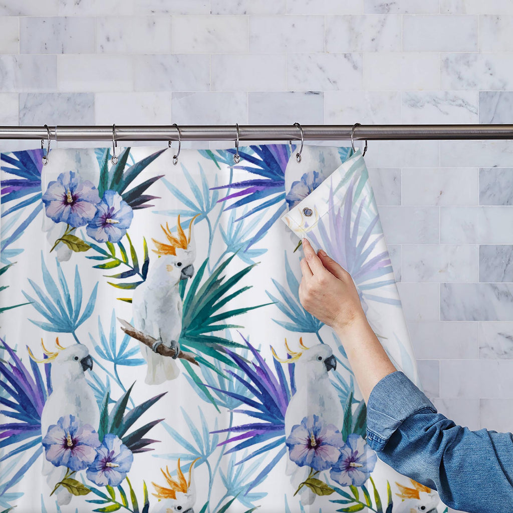 Tropic Parrot Washable Waterproof Shower Curtain-Shower Curtains-CUR_SH-IC 5007602 IC 5007602, African, Animals, Birds, Black and White, Botanical, Drawing, Floral, Flowers, Illustrations, Nature, Patterns, Scenic, Signs, Signs and Symbols, Tropical, Watercolour, White, Wildlife, tropic, parrot, washable, waterproof, shower, curtain, seamless, pattern, jungle, parrots, tropics, watercolor, leaves, africa, animal, background, beautiful, bird, blue, bright, design, exotic, fabric, feather, flora, flower, flyi