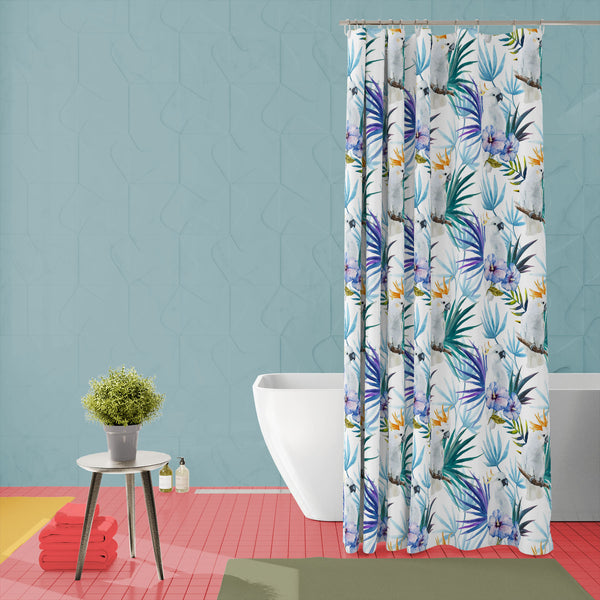 Tropic Parrot Washable Waterproof Shower Curtain-Shower Curtains-CUR_SH-IC 5007602 IC 5007602, African, Animals, Birds, Black and White, Botanical, Drawing, Floral, Flowers, Illustrations, Nature, Patterns, Scenic, Signs, Signs and Symbols, Tropical, Watercolour, White, Wildlife, tropic, parrot, washable, waterproof, polyester, shower, curtain, eyelets, seamless, pattern, jungle, parrots, tropics, watercolor, leaves, africa, animal, background, beautiful, bird, blue, bright, design, exotic, fabric, feather,