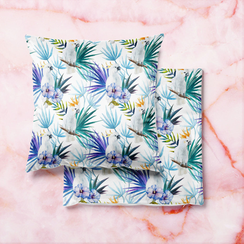 Tropic Parrot Cushion Cover Throw Pillow-Cushion Covers-CUS_CV-IC 5007602 IC 5007602, African, Animals, Birds, Black and White, Botanical, Drawing, Floral, Flowers, Illustrations, Nature, Patterns, Scenic, Signs, Signs and Symbols, Tropical, Watercolour, White, Wildlife, tropic, parrot, cushion, cover, throw, pillow, seamless, pattern, jungle, parrots, tropics, watercolor, leaves, africa, animal, background, beautiful, bird, blue, bright, design, exotic, fabric, feather, flora, flower, flying, hibiscus, ill