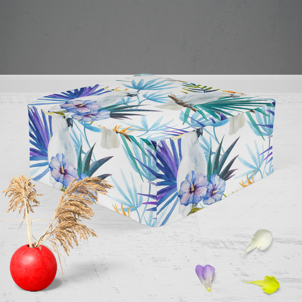 Tropic Parrot Footstool Footrest Puffy Pouffe Ottoman Bean Bag | Canvas Fabric-Footstools-FST_CB_BN-IC 5007602 IC 5007602, African, Animals, Birds, Black and White, Botanical, Drawing, Floral, Flowers, Illustrations, Nature, Patterns, Scenic, Signs, Signs and Symbols, Tropical, Watercolour, White, Wildlife, tropic, parrot, footstool, footrest, puffy, pouffe, ottoman, bean, bag, canvas, fabric, seamless, pattern, jungle, parrots, tropics, watercolor, leaves, africa, animal, background, beautiful, bird, blue,