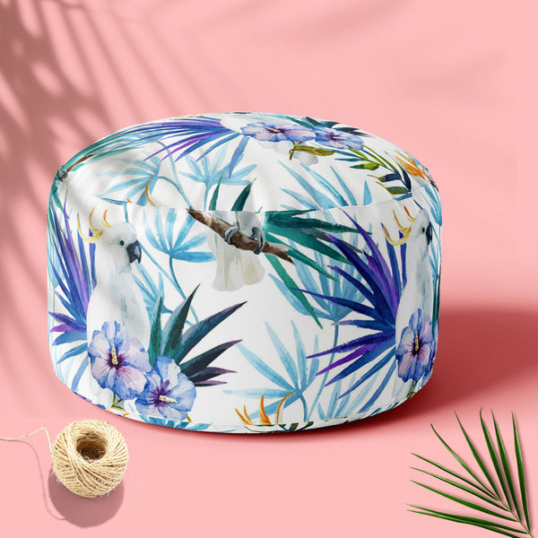 Tropic Parrot Footstool Footrest Puffy Pouffe Ottoman Bean Bag | Canvas Fabric-Footstools-FST_CB_BN-IC 5007602 IC 5007602, African, Animals, Birds, Black and White, Botanical, Drawing, Floral, Flowers, Illustrations, Nature, Patterns, Scenic, Signs, Signs and Symbols, Tropical, Watercolour, White, Wildlife, tropic, parrot, footstool, footrest, puffy, pouffe, ottoman, bean, bag, floor, cushion, pillow, canvas, fabric, seamless, pattern, jungle, parrots, tropics, watercolor, leaves, africa, animal, background