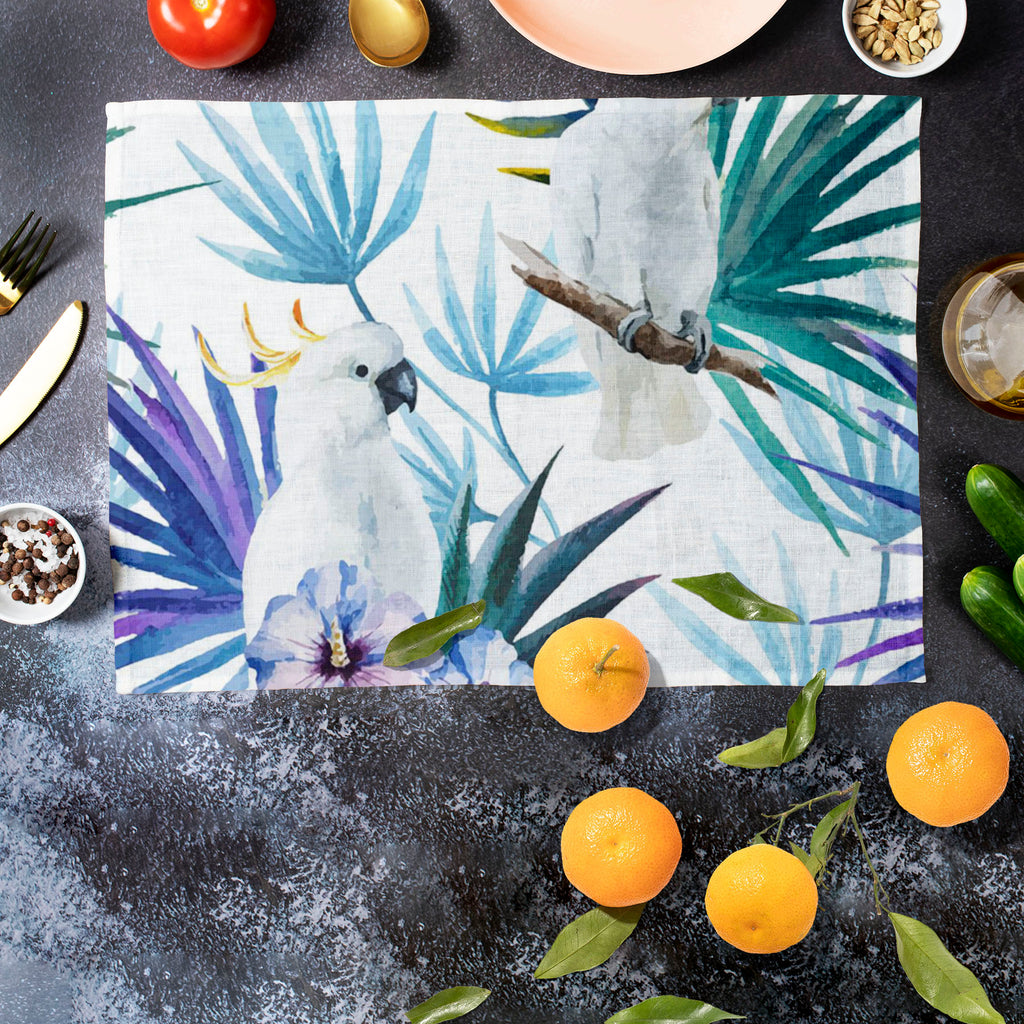 Tropic Parrot Table Mat Placemat-Table Place Mats Fabric-MAT_TB-IC 5007602 IC 5007602, African, Animals, Birds, Black and White, Botanical, Drawing, Floral, Flowers, Illustrations, Nature, Patterns, Scenic, Signs, Signs and Symbols, Tropical, Watercolour, White, Wildlife, tropic, parrot, table, mat, placemat, seamless, pattern, jungle, parrots, tropics, watercolor, leaves, africa, animal, background, beautiful, bird, blue, bright, design, exotic, fabric, feather, flora, flower, flying, hibiscus, illustratio