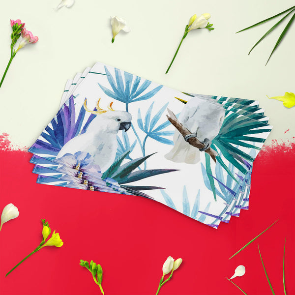 Tropic Parrot Table Mat Placemat-Table Place Mats Fabric-MAT_TB-IC 5007602 IC 5007602, African, Animals, Birds, Black and White, Botanical, Drawing, Floral, Flowers, Illustrations, Nature, Patterns, Scenic, Signs, Signs and Symbols, Tropical, Watercolour, White, Wildlife, tropic, parrot, table, mat, placemat, for, dining, center, cotton, canvas, fabric, seamless, pattern, jungle, parrots, tropics, watercolor, leaves, africa, animal, background, beautiful, bird, blue, bright, design, exotic, feather, flora, 