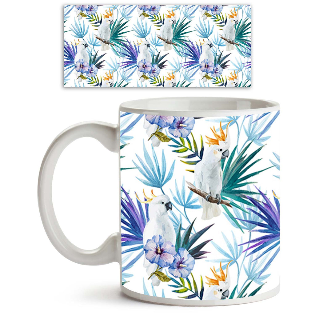 Tropic Parrot Ceramic Coffee Tea Mug Inside White-Coffee Mugs-MUG-IC 5007602 IC 5007602, African, Animals, Birds, Black and White, Botanical, Drawing, Floral, Flowers, Illustrations, Nature, Patterns, Scenic, Signs, Signs and Symbols, Tropical, Watercolour, White, Wildlife, tropic, parrot, ceramic, coffee, tea, mug, inside, seamless, pattern, jungle, parrots, tropics, watercolor, leaves, africa, animal, background, beautiful, bird, blue, bright, design, exotic, fabric, feather, flora, flower, flying, hibisc
