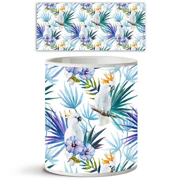 Tropic Parrot Ceramic Coffee Tea Mug Inside White-Coffee Mugs--IC 5007602 IC 5007602, African, Animals, Birds, Black and White, Botanical, Drawing, Floral, Flowers, Illustrations, Nature, Patterns, Scenic, Signs, Signs and Symbols, Tropical, Watercolour, White, Wildlife, tropic, parrot, ceramic, coffee, tea, mug, inside, seamless, pattern, jungle, parrots, tropics, watercolor, leaves, africa, animal, background, beautiful, bird, blue, bright, design, exotic, fabric, feather, flora, flower, flying, hibiscus,