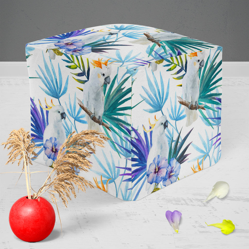 Tropic Parrot Footstool Footrest Puffy Pouffe Ottoman Bean Bag | Canvas Fabric-Footstools-FST_CB_BN-IC 5007602 IC 5007602, African, Animals, Birds, Black and White, Botanical, Drawing, Floral, Flowers, Illustrations, Nature, Patterns, Scenic, Signs, Signs and Symbols, Tropical, Watercolour, White, Wildlife, tropic, parrot, footstool, footrest, puffy, pouffe, ottoman, bean, bag, canvas, fabric, seamless, pattern, jungle, parrots, tropics, watercolor, leaves, africa, animal, background, beautiful, bird, blue,