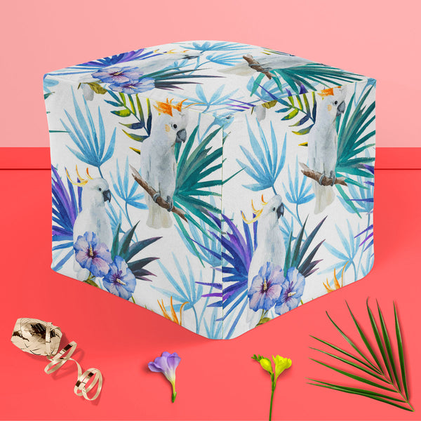 Tropic Parrot Footstool Footrest Puffy Pouffe Ottoman Bean Bag | Canvas Fabric-Footstools-FST_CB_BN-IC 5007602 IC 5007602, African, Animals, Birds, Black and White, Botanical, Drawing, Floral, Flowers, Illustrations, Nature, Patterns, Scenic, Signs, Signs and Symbols, Tropical, Watercolour, White, Wildlife, tropic, parrot, puffy, pouffe, ottoman, footstool, footrest, bean, bag, canvas, fabric, seamless, pattern, jungle, parrots, tropics, watercolor, leaves, africa, animal, background, beautiful, bird, blue,