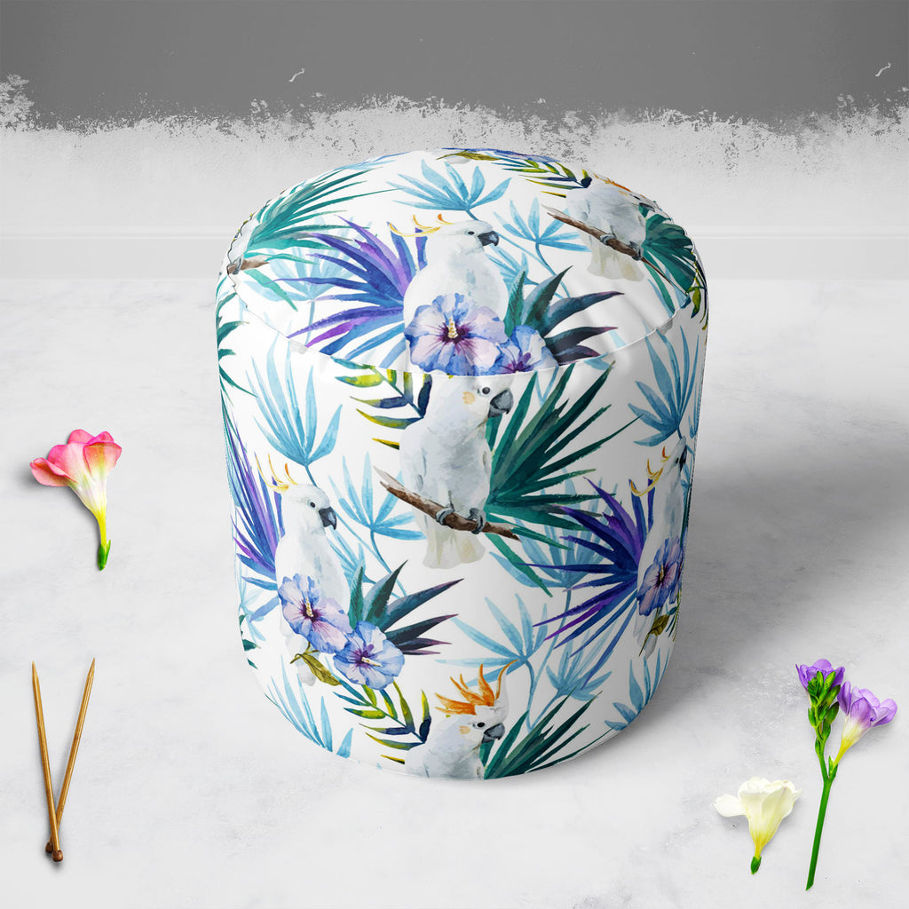 Tropic Parrot Footstool Footrest Puffy Pouffe Ottoman Bean Bag | Canvas Fabric-Footstools-FST_CB_BN-IC 5007602 IC 5007602, African, Animals, Birds, Black and White, Botanical, Drawing, Floral, Flowers, Illustrations, Nature, Patterns, Scenic, Signs, Signs and Symbols, Tropical, Watercolour, White, Wildlife, tropic, parrot, footstool, footrest, puffy, pouffe, ottoman, bean, bag, canvas, fabric, seamless, pattern, jungle, parrots, tropics, watercolor, leaves, africa, animal, background, beautiful, bird, blue,