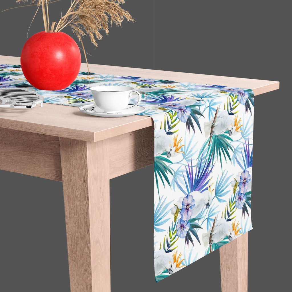 Tropic Parrot Table Runner-Table Runners-RUN_TB-IC 5007602 IC 5007602, African, Animals, Birds, Black and White, Botanical, Drawing, Floral, Flowers, Illustrations, Nature, Patterns, Scenic, Signs, Signs and Symbols, Tropical, Watercolour, White, Wildlife, tropic, parrot, table, runner, seamless, pattern, jungle, parrots, tropics, watercolor, leaves, africa, animal, background, beautiful, bird, blue, bright, design, exotic, fabric, feather, flora, flower, flying, hibiscus, illustration, isolated, leaf, like