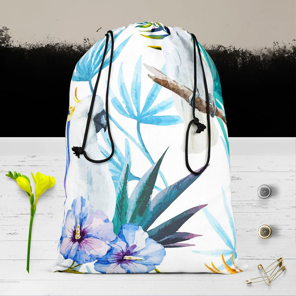 Tropic Parrot Reusable Sack Bag | Bag for Gym, Storage, Vegetable & Travel-Drawstring Sack Bags-SCK_FB_DS-IC 5007602 IC 5007602, African, Animals, Birds, Black and White, Botanical, Drawing, Floral, Flowers, Illustrations, Nature, Patterns, Scenic, Signs, Signs and Symbols, Tropical, Watercolour, White, Wildlife, tropic, parrot, reusable, sack, bag, for, gym, storage, vegetable, travel, cotton, canvas, fabric, seamless, pattern, jungle, parrots, tropics, watercolor, leaves, africa, animal, background, beaut