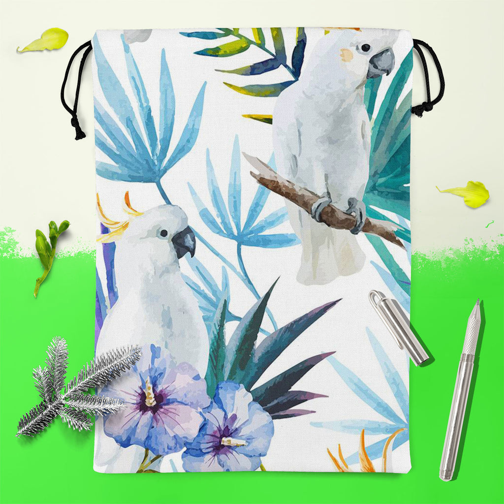 Tropic Parrot Reusable Sack Bag | Bag for Gym, Storage, Vegetable & Travel-Drawstring Sack Bags-SCK_FB_DS-IC 5007602 IC 5007602, African, Animals, Birds, Black and White, Botanical, Drawing, Floral, Flowers, Illustrations, Nature, Patterns, Scenic, Signs, Signs and Symbols, Tropical, Watercolour, White, Wildlife, tropic, parrot, reusable, sack, bag, for, gym, storage, vegetable, travel, seamless, pattern, jungle, parrots, tropics, watercolor, leaves, africa, animal, background, beautiful, bird, blue, bright