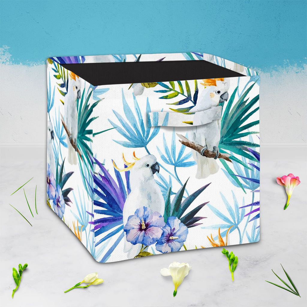 Tropic Parrot Foldable Open Storage Bin | Organizer Box, Toy Basket, Shelf Box, Laundry Bag | Canvas Fabric-Storage Bins-STR_BI_CB-IC 5007602 IC 5007602, African, Animals, Birds, Black and White, Botanical, Drawing, Floral, Flowers, Illustrations, Nature, Patterns, Scenic, Signs, Signs and Symbols, Tropical, Watercolour, White, Wildlife, tropic, parrot, foldable, open, storage, bin, organizer, box, toy, basket, shelf, laundry, bag, canvas, fabric, seamless, pattern, jungle, parrots, tropics, watercolor, lea
