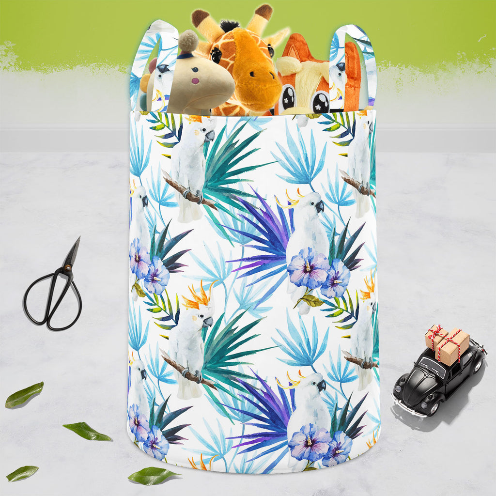 Tropic Parrot Foldable Open Storage Bin | Organizer Box, Toy Basket, Shelf Box, Laundry Bag | Canvas Fabric-Storage Bins-STR_BI_CB-IC 5007602 IC 5007602, African, Animals, Birds, Black and White, Botanical, Drawing, Floral, Flowers, Illustrations, Nature, Patterns, Scenic, Signs, Signs and Symbols, Tropical, Watercolour, White, Wildlife, tropic, parrot, foldable, open, storage, bin, organizer, box, toy, basket, shelf, laundry, bag, canvas, fabric, seamless, pattern, jungle, parrots, tropics, watercolor, lea