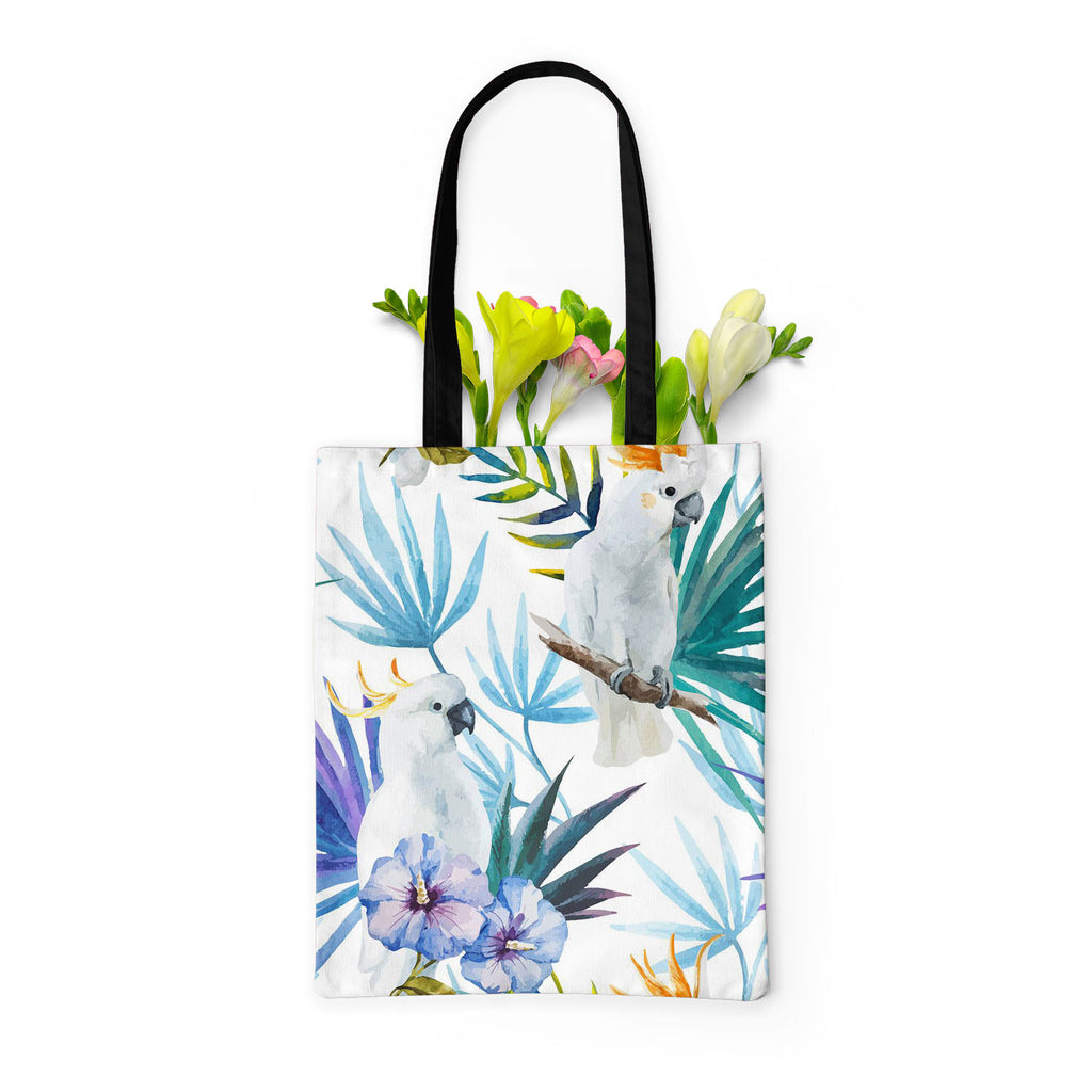 Tropic Parrot Tote Bag Shoulder Purse | Multipurpose-Tote Bags Basic-TOT_FB_BS-IC 5007602 IC 5007602, African, Animals, Birds, Black and White, Botanical, Drawing, Floral, Flowers, Illustrations, Nature, Patterns, Scenic, Signs, Signs and Symbols, Tropical, Watercolour, White, Wildlife, tropic, parrot, tote, bag, shoulder, purse, multipurpose, seamless, pattern, jungle, parrots, tropics, watercolor, leaves, africa, animal, background, beautiful, bird, blue, bright, design, exotic, fabric, feather, flora, fl