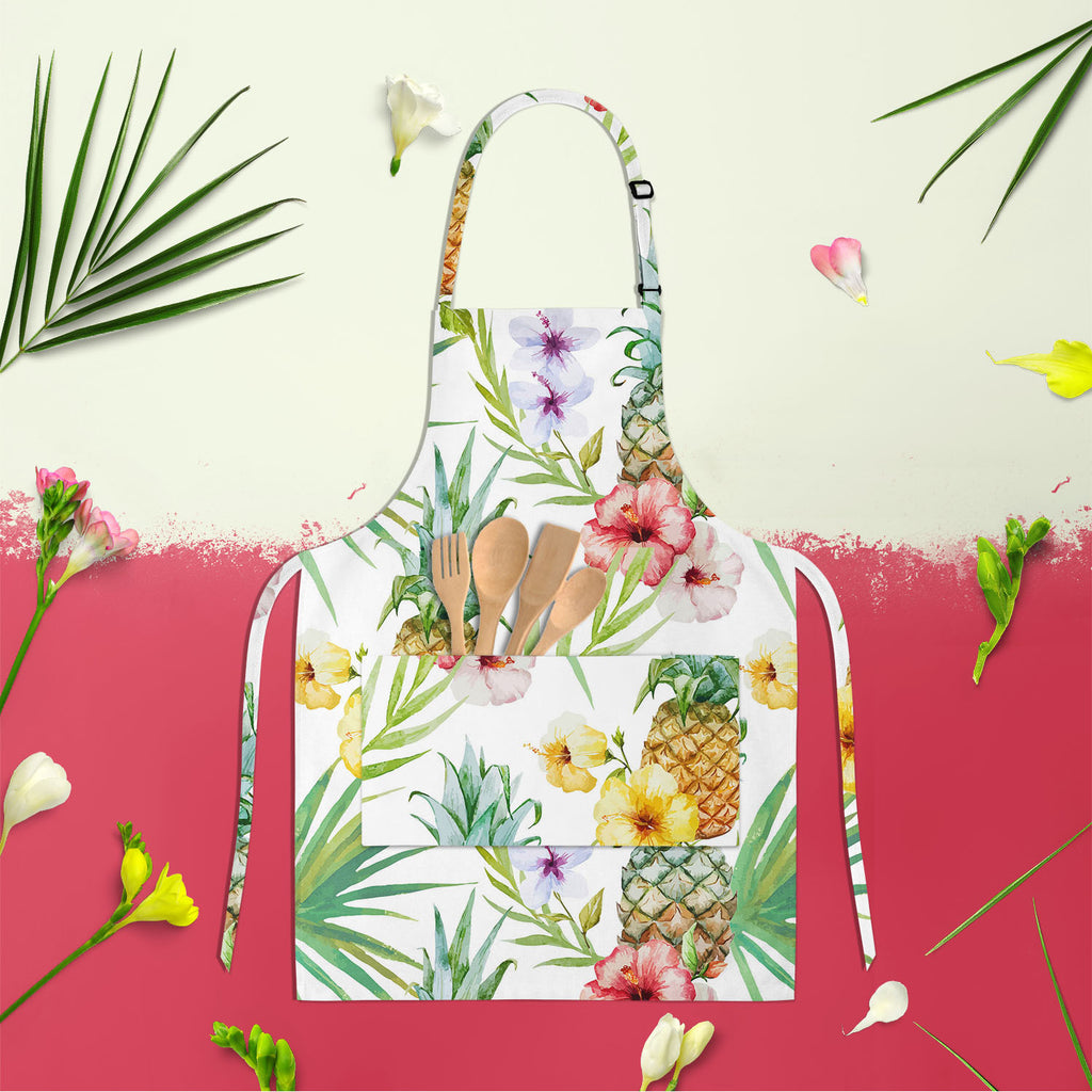 Pineapples & Hibiscus Apron | Adjustable, Free Size & Waist Tiebacks-Aprons Neck to Knee-APR_NK_KN-IC 5007603 IC 5007603, Abstract Expressionism, Abstracts, Art and Paintings, Botanical, Digital, Digital Art, Floral, Flowers, Fruit and Vegetable, Fruits, Graphic, Hawaiian, Holidays, Illustrations, Nature, Patterns, Scenic, Semi Abstract, Signs, Signs and Symbols, Tropical, Watercolour, pineapples, hibiscus, apron, adjustable, free, size, waist, tiebacks, pineapple, pattern, background, watercolor, hawaii, f