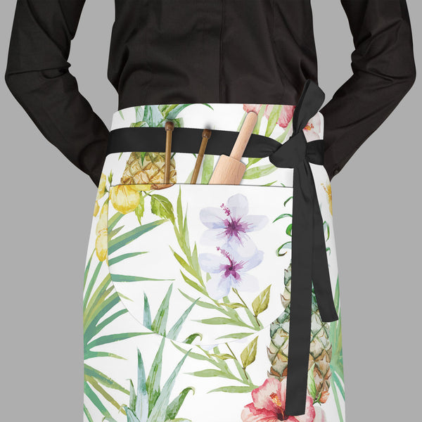 Pineapples & Hibiscus Apron | Adjustable, Free Size & Waist Tiebacks-Aprons Waist to Feet-APR_WS_FT-IC 5007603 IC 5007603, Abstract Expressionism, Abstracts, Art and Paintings, Botanical, Digital, Digital Art, Floral, Flowers, Fruit and Vegetable, Fruits, Graphic, Hawaiian, Holidays, Illustrations, Nature, Patterns, Scenic, Semi Abstract, Signs, Signs and Symbols, Tropical, Watercolour, pineapples, hibiscus, full-length, waist, to, feet, apron, poly-cotton, fabric, adjustable, tiebacks, pineapple, pattern, 
