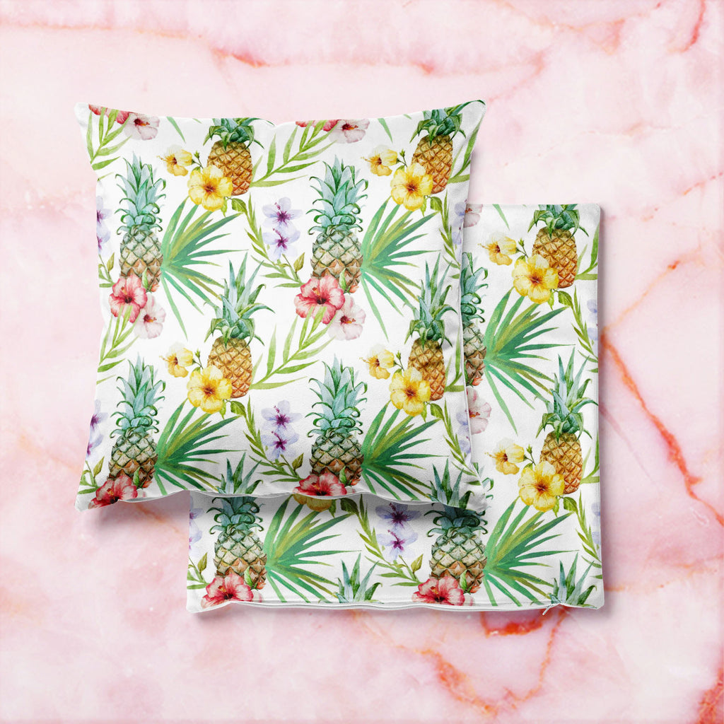 Pineapples & Hibiscus Cushion Cover Throw Pillow-Cushion Covers-CUS_CV-IC 5007603 IC 5007603, Abstract Expressionism, Abstracts, Art and Paintings, Botanical, Digital, Digital Art, Floral, Flowers, Fruit and Vegetable, Fruits, Graphic, Hawaiian, Holidays, Illustrations, Nature, Patterns, Scenic, Semi Abstract, Signs, Signs and Symbols, Tropical, Watercolour, pineapples, hibiscus, cushion, cover, throw, pillow, pineapple, pattern, background, watercolor, hawaii, fruit, aloha, abstract, art, beautiful, blue, 