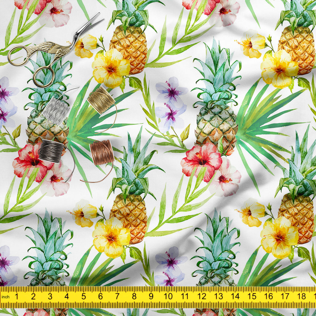 Pineapples & Hibiscus Upholstery Fabric by Metre | For Sofa, Curtains, Cushions, Furnishing, Craft, Dress Material-Upholstery Fabrics-FAB_RW-IC 5007603 IC 5007603, Abstract Expressionism, Abstracts, Art and Paintings, Botanical, Digital, Digital Art, Floral, Flowers, Fruit and Vegetable, Fruits, Graphic, Hawaiian, Holidays, Illustrations, Nature, Patterns, Scenic, Semi Abstract, Signs, Signs and Symbols, Tropical, Watercolour, pineapples, hibiscus, upholstery, fabric, by, metre, for, sofa, curtains, cushion