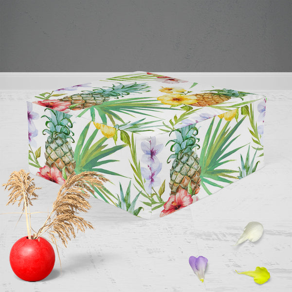 Pineapples & Hibiscus Footstool Footrest Puffy Pouffe Ottoman Bean Bag | Canvas Fabric-Footstools-FST_CB_BN-IC 5007603 IC 5007603, Abstract Expressionism, Abstracts, Art and Paintings, Botanical, Digital, Digital Art, Floral, Flowers, Fruit and Vegetable, Fruits, Graphic, Hawaiian, Holidays, Illustrations, Nature, Patterns, Scenic, Semi Abstract, Signs, Signs and Symbols, Tropical, Watercolour, pineapples, hibiscus, footstool, footrest, puffy, pouffe, ottoman, bean, bag, floor, cushion, pillow, canvas, fabr