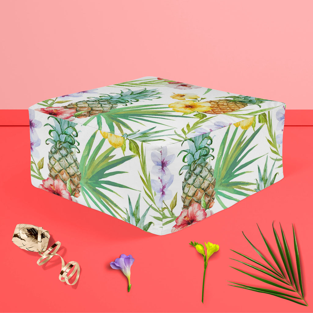 Pineapples & Hibiscus Footstool Footrest Puffy Pouffe Ottoman Bean Bag | Canvas Fabric-Footstools-FST_CB_BN-IC 5007603 IC 5007603, Abstract Expressionism, Abstracts, Art and Paintings, Botanical, Digital, Digital Art, Floral, Flowers, Fruit and Vegetable, Fruits, Graphic, Hawaiian, Holidays, Illustrations, Nature, Patterns, Scenic, Semi Abstract, Signs, Signs and Symbols, Tropical, Watercolour, pineapples, hibiscus, footstool, footrest, puffy, pouffe, ottoman, bean, bag, canvas, fabric, pineapple, pattern, 