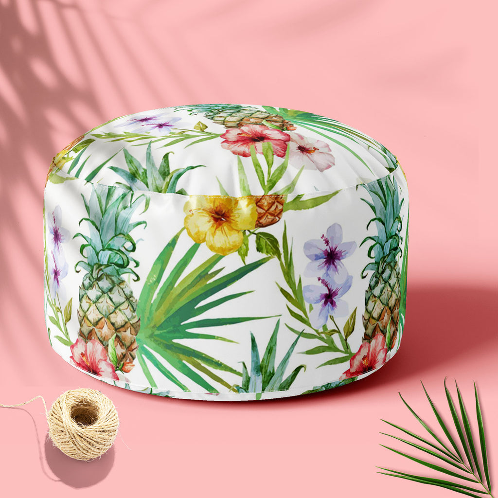 Pineapples & Hibiscus Footstool Footrest Puffy Pouffe Ottoman Bean Bag | Canvas Fabric-Footstools-FST_CB_BN-IC 5007603 IC 5007603, Abstract Expressionism, Abstracts, Art and Paintings, Botanical, Digital, Digital Art, Floral, Flowers, Fruit and Vegetable, Fruits, Graphic, Hawaiian, Holidays, Illustrations, Nature, Patterns, Scenic, Semi Abstract, Signs, Signs and Symbols, Tropical, Watercolour, pineapples, hibiscus, footstool, footrest, puffy, pouffe, ottoman, bean, bag, canvas, fabric, pineapple, pattern, 