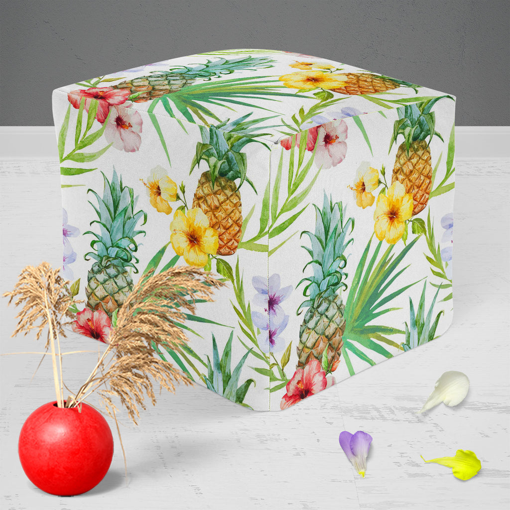 Pineapples & Hibiscus Footstool Footrest Puffy Pouffe Ottoman Bean Bag | Canvas Fabric-Footstools-FST_CB_BN-IC 5007603 IC 5007603, Abstract Expressionism, Abstracts, Art and Paintings, Botanical, Digital, Digital Art, Floral, Flowers, Fruit and Vegetable, Fruits, Graphic, Hawaiian, Holidays, Illustrations, Nature, Patterns, Scenic, Semi Abstract, Signs, Signs and Symbols, Tropical, Watercolour, pineapples, hibiscus, footstool, footrest, puffy, pouffe, ottoman, bean, bag, canvas, fabric, pineapple, pattern, 