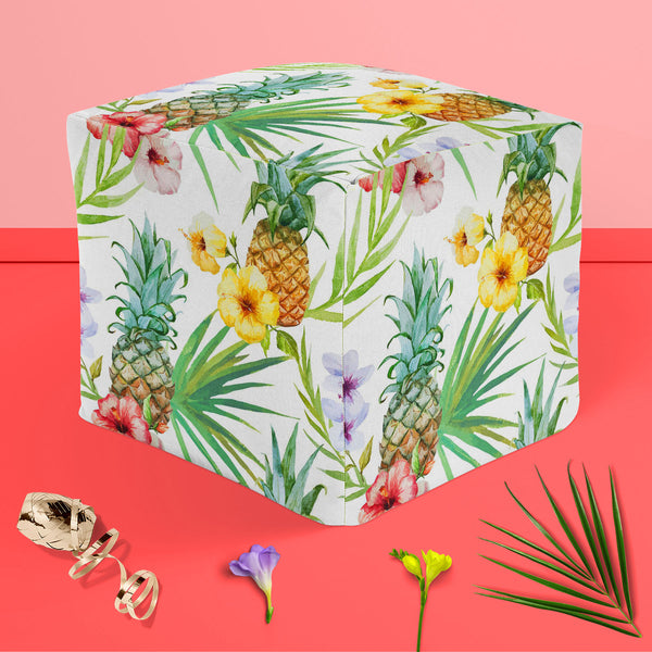 Pineapples & Hibiscus Footstool Footrest Puffy Pouffe Ottoman Bean Bag | Canvas Fabric-Footstools-FST_CB_BN-IC 5007603 IC 5007603, Abstract Expressionism, Abstracts, Art and Paintings, Botanical, Digital, Digital Art, Floral, Flowers, Fruit and Vegetable, Fruits, Graphic, Hawaiian, Holidays, Illustrations, Nature, Patterns, Scenic, Semi Abstract, Signs, Signs and Symbols, Tropical, Watercolour, pineapples, hibiscus, puffy, pouffe, ottoman, footstool, footrest, bean, bag, canvas, fabric, pineapple, pattern, 