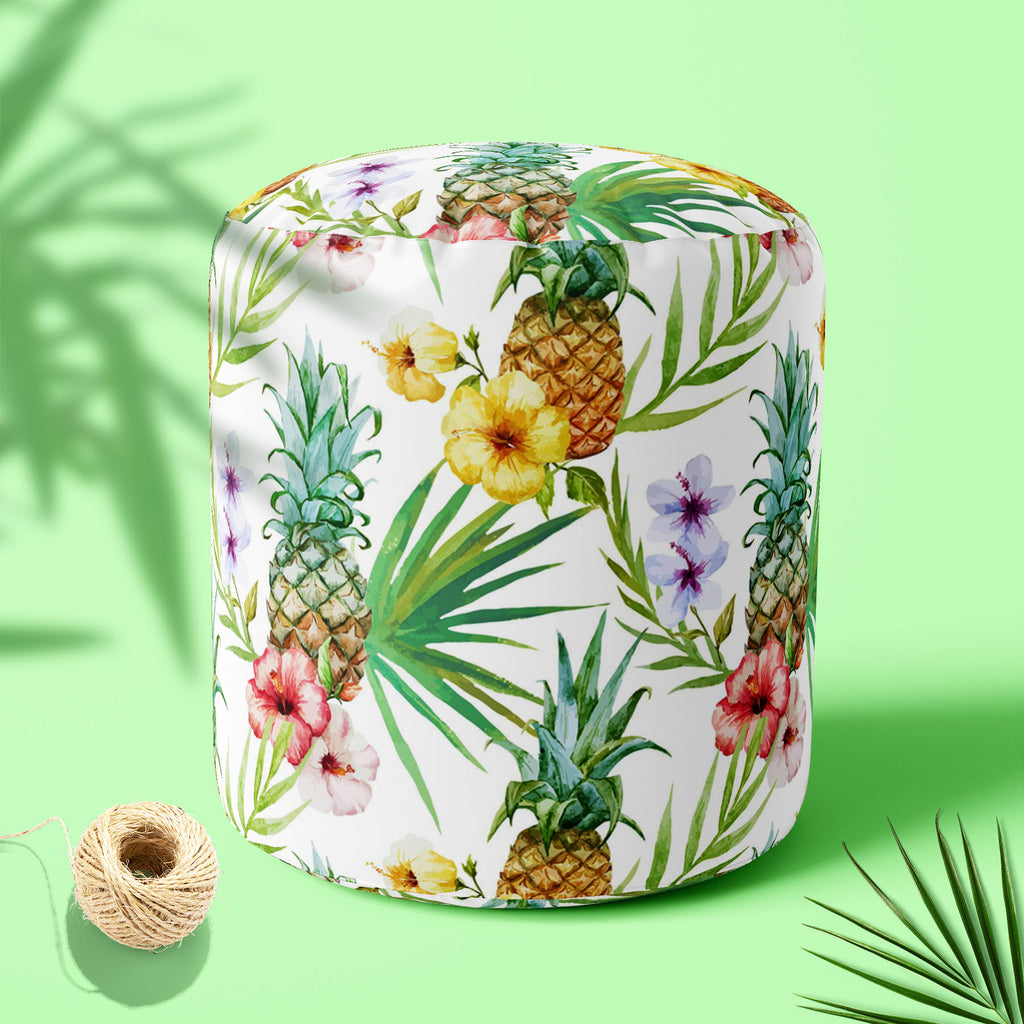 Pineapples & Hibiscus Footstool Footrest Puffy Pouffe Ottoman Bean Bag | Canvas Fabric-Footstools-FST_CB_BN-IC 5007603 IC 5007603, Abstract Expressionism, Abstracts, Art and Paintings, Botanical, Digital, Digital Art, Floral, Flowers, Fruit and Vegetable, Fruits, Graphic, Hawaiian, Holidays, Illustrations, Nature, Patterns, Scenic, Semi Abstract, Signs, Signs and Symbols, Tropical, Watercolour, pineapples, hibiscus, footstool, footrest, puffy, pouffe, ottoman, bean, bag, canvas, fabric, pineapple, pattern, 