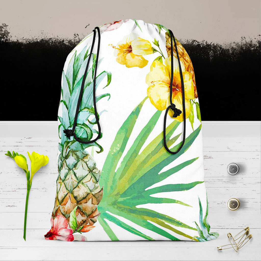 Pineapples & Hibiscus Reusable Sack Bag | Bag for Gym, Storage, Vegetable & Travel-Drawstring Sack Bags-SCK_FB_DS-IC 5007603 IC 5007603, Abstract Expressionism, Abstracts, Art and Paintings, Botanical, Digital, Digital Art, Floral, Flowers, Fruit and Vegetable, Fruits, Graphic, Hawaiian, Holidays, Illustrations, Nature, Patterns, Scenic, Semi Abstract, Signs, Signs and Symbols, Tropical, Watercolour, pineapples, hibiscus, reusable, sack, bag, for, gym, storage, vegetable, travel, pineapple, pattern, backgro