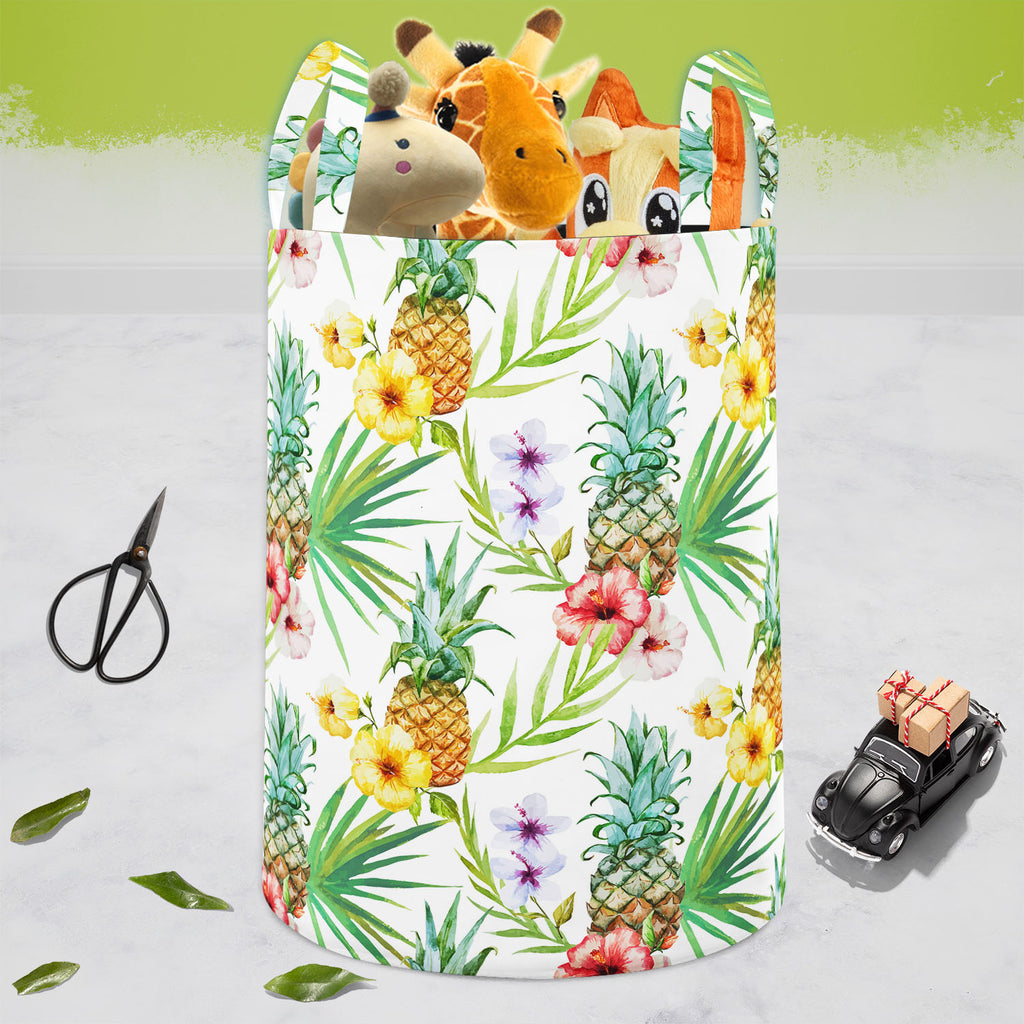 Pineapples & Hibiscus Foldable Open Storage Bin | Organizer Box, Toy Basket, Shelf Box, Laundry Bag | Canvas Fabric-Storage Bins-STR_BI_CB-IC 5007603 IC 5007603, Abstract Expressionism, Abstracts, Art and Paintings, Botanical, Digital, Digital Art, Floral, Flowers, Fruit and Vegetable, Fruits, Graphic, Hawaiian, Holidays, Illustrations, Nature, Patterns, Scenic, Semi Abstract, Signs, Signs and Symbols, Tropical, Watercolour, pineapples, hibiscus, foldable, open, storage, bin, organizer, box, toy, basket, sh