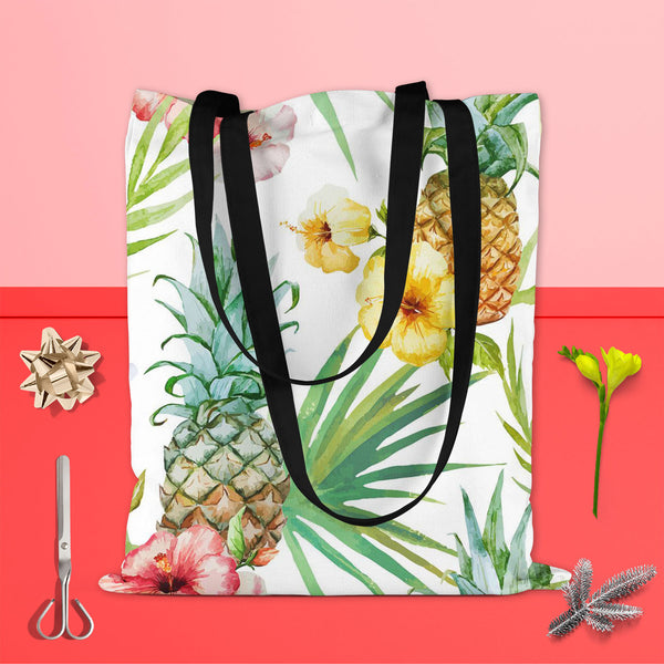Pineapples & Hibiscus Tote Bag Shoulder Purse | Multipurpose-Tote Bags Basic-TOT_FB_BS-IC 5007603 IC 5007603, Abstract Expressionism, Abstracts, Art and Paintings, Botanical, Digital, Digital Art, Floral, Flowers, Fruit and Vegetable, Fruits, Graphic, Hawaiian, Holidays, Illustrations, Nature, Patterns, Scenic, Semi Abstract, Signs, Signs and Symbols, Tropical, Watercolour, pineapples, hibiscus, tote, bag, shoulder, purse, cotton, canvas, fabric, multipurpose, pineapple, pattern, background, watercolor, haw