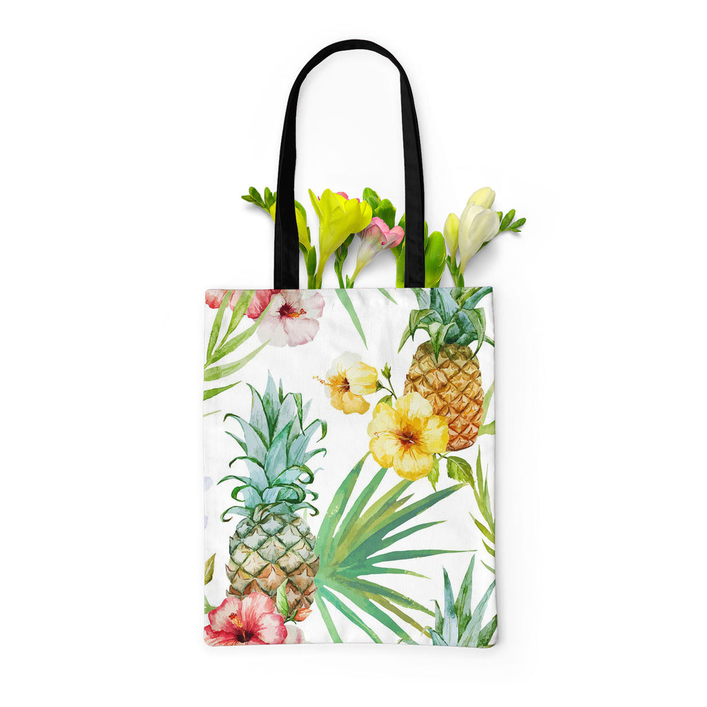 Pineapples & Hibiscus Tote Bag Shoulder Purse | Multipurpose-Tote Bags Basic-TOT_FB_BS-IC 5007603 IC 5007603, Abstract Expressionism, Abstracts, Art and Paintings, Botanical, Digital, Digital Art, Floral, Flowers, Fruit and Vegetable, Fruits, Graphic, Hawaiian, Holidays, Illustrations, Nature, Patterns, Scenic, Semi Abstract, Signs, Signs and Symbols, Tropical, Watercolour, pineapples, hibiscus, tote, bag, shoulder, purse, multipurpose, pineapple, pattern, background, watercolor, hawaii, fruit, aloha, abstr